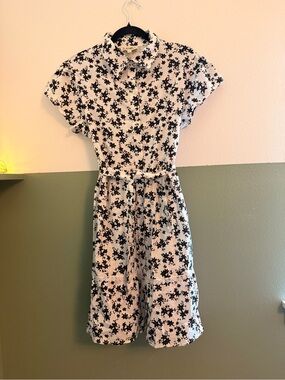 (NWOT) White Button-Front Mini Dress with Black Floral Print
